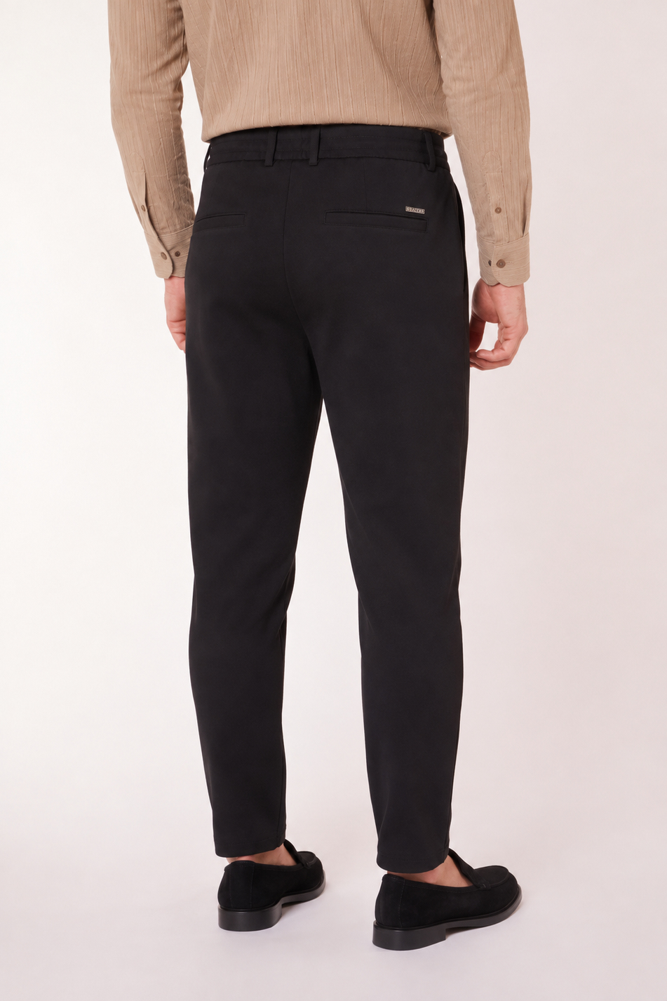 Erkek Beli Yarım Lastikli Pilili Gofre Slim Fit Pantolon Siyah