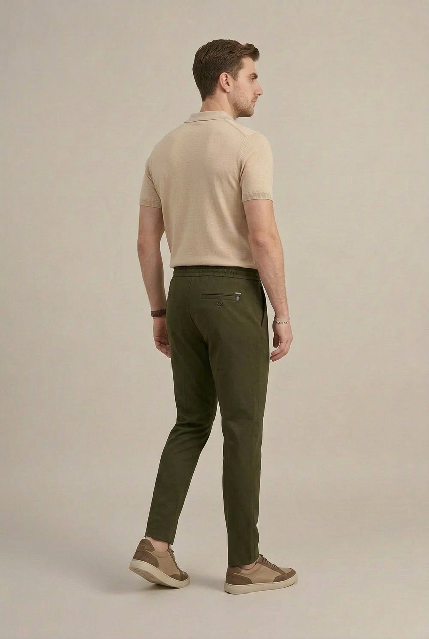 Erkek Haki Slim Fit Lastikli Bel Bağcıklı  Jogger Pantolon