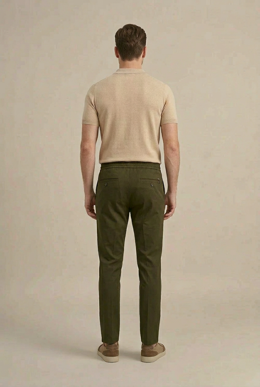 Erkek Haki Slim Fit Lastikli Bel Bağcıklı  Jogger Pantolon
