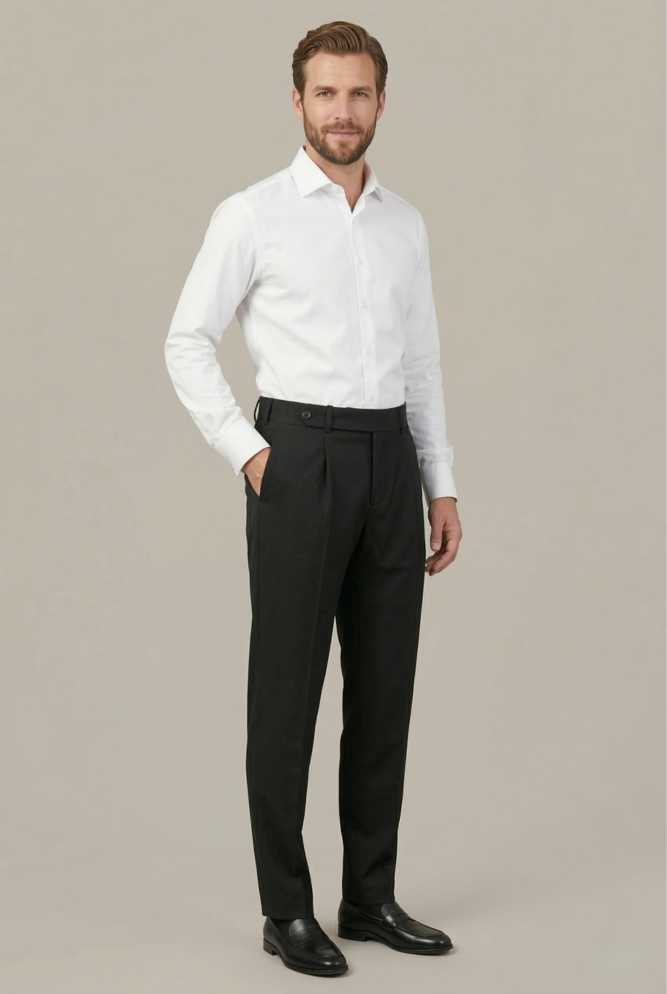 Erkek Klasik Pantolon Yandan Ayarlı Pileli Regular Fit Yüksek Bel Kumaş Pantolon