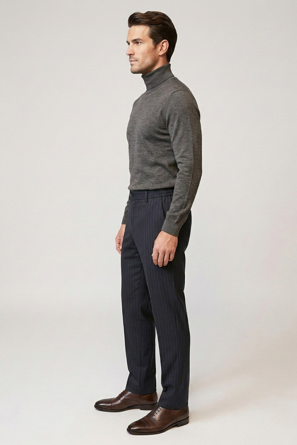 Erkek Lacivert Çizgili Pantolon Slim Fit Şık Klasik Kumaş Pantolon