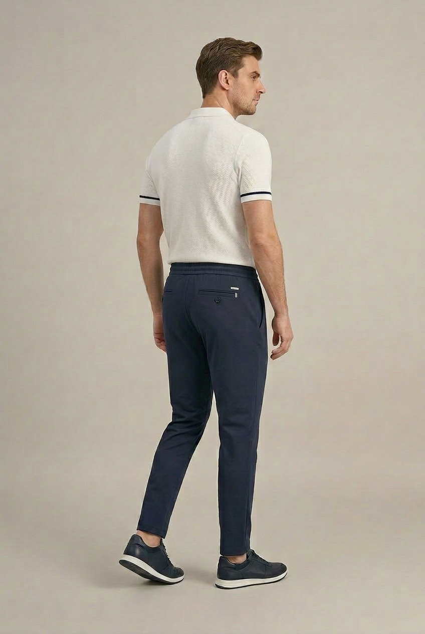 Erkek Lacivert Slim Fit Lastikli Bel Bağcıklı  Jogger Pantolon