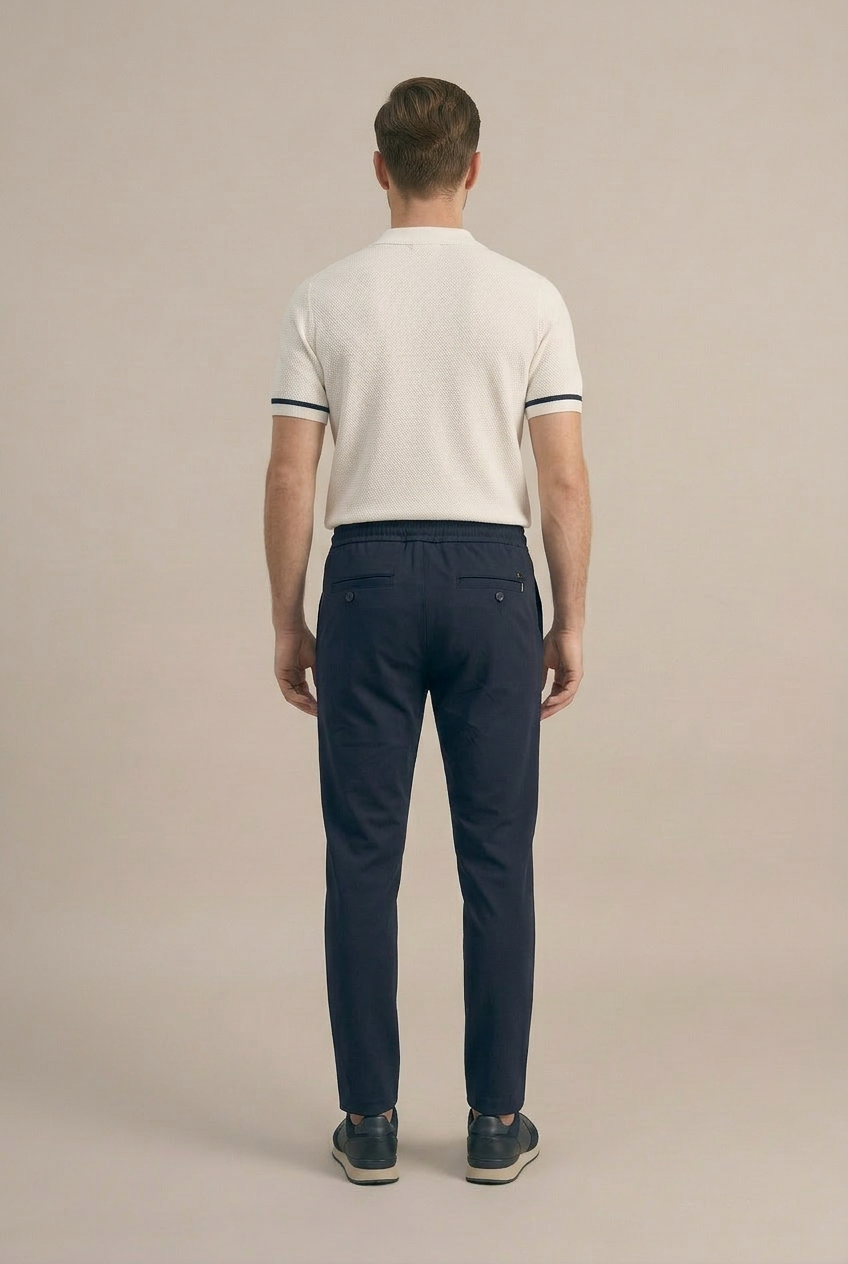 Erkek Lacivert Slim Fit Lastikli Bel Bağcıklı  Jogger Pantolon