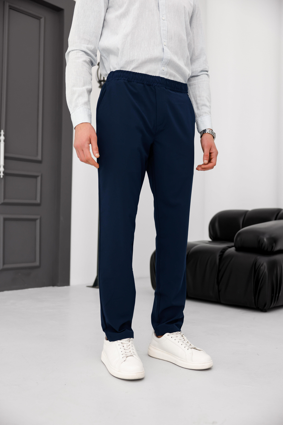 Erkek Lacivert Slim Fit Lastikli Bel Esnek Kumaş Dar Kesim Pantolon