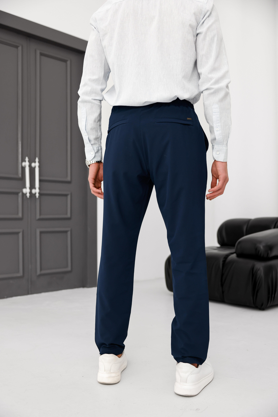 Erkek Lacivert Slim Fit Lastikli Bel Esnek Kumaş Dar Kesim Pantolon