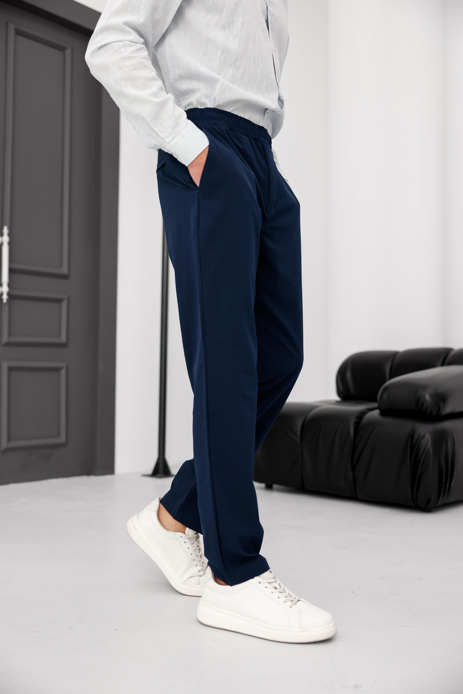 Erkek Lacivert Slim Fit Lastikli Bel Esnek Kumaş Dar Kesim Pantolon