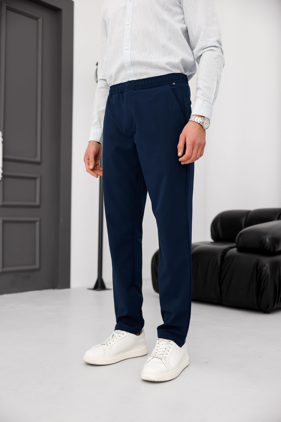 Erkek Lacivert Slim Fit Lastikli Bel Esnek Kumaş Dar Kesim Pantolon