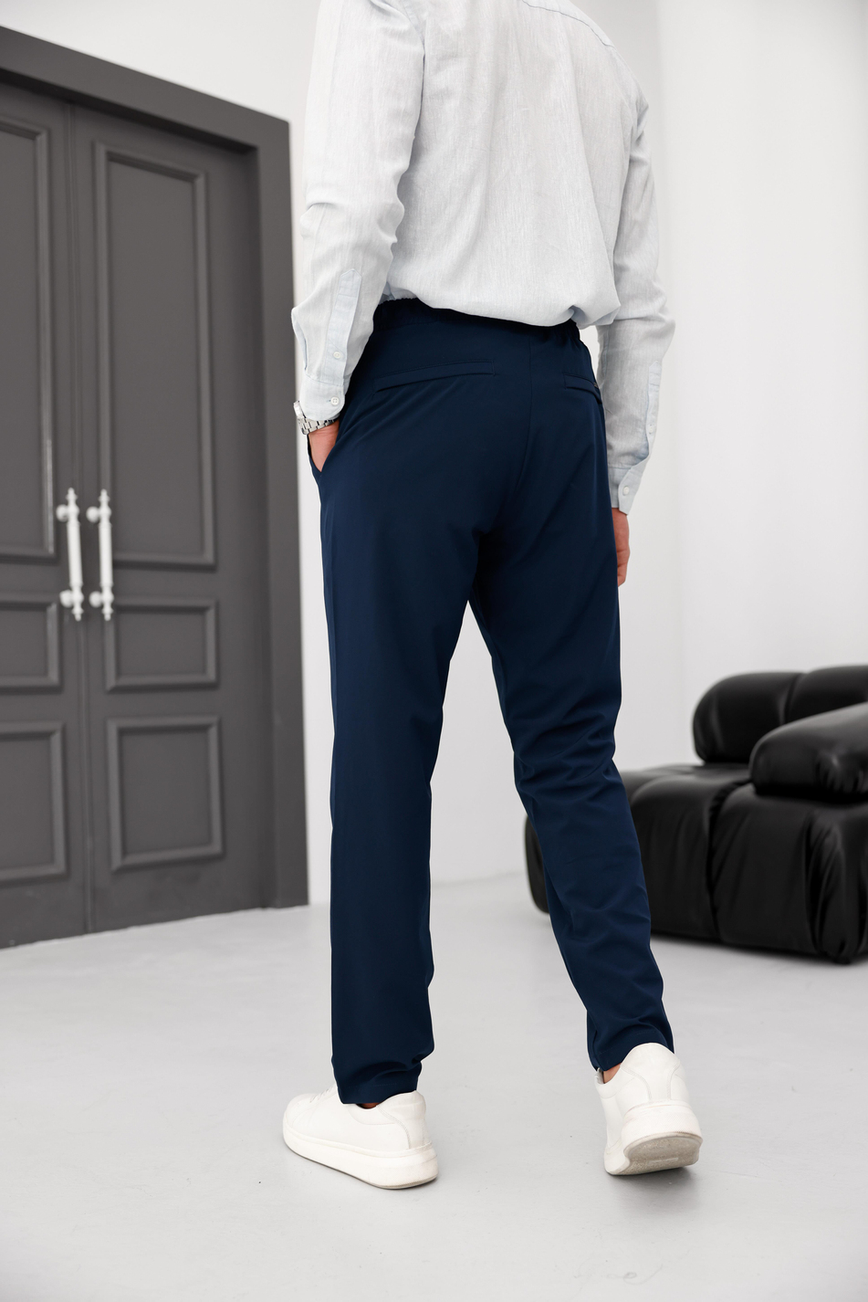 Erkek Lacivert Slim Fit Lastikli Bel Esnek Kumaş Dar Kesim Pantolon