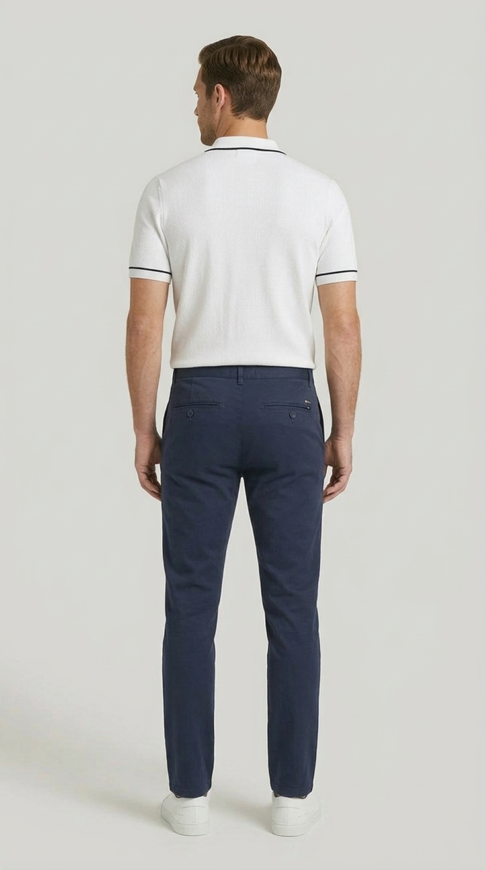 Erkek Lacivert Slim Fit Pamuklu Chino Pantolon
