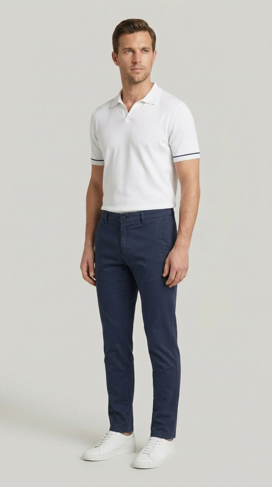 Erkek Lacivert Slim Fit Pamuklu Chino Pantolon