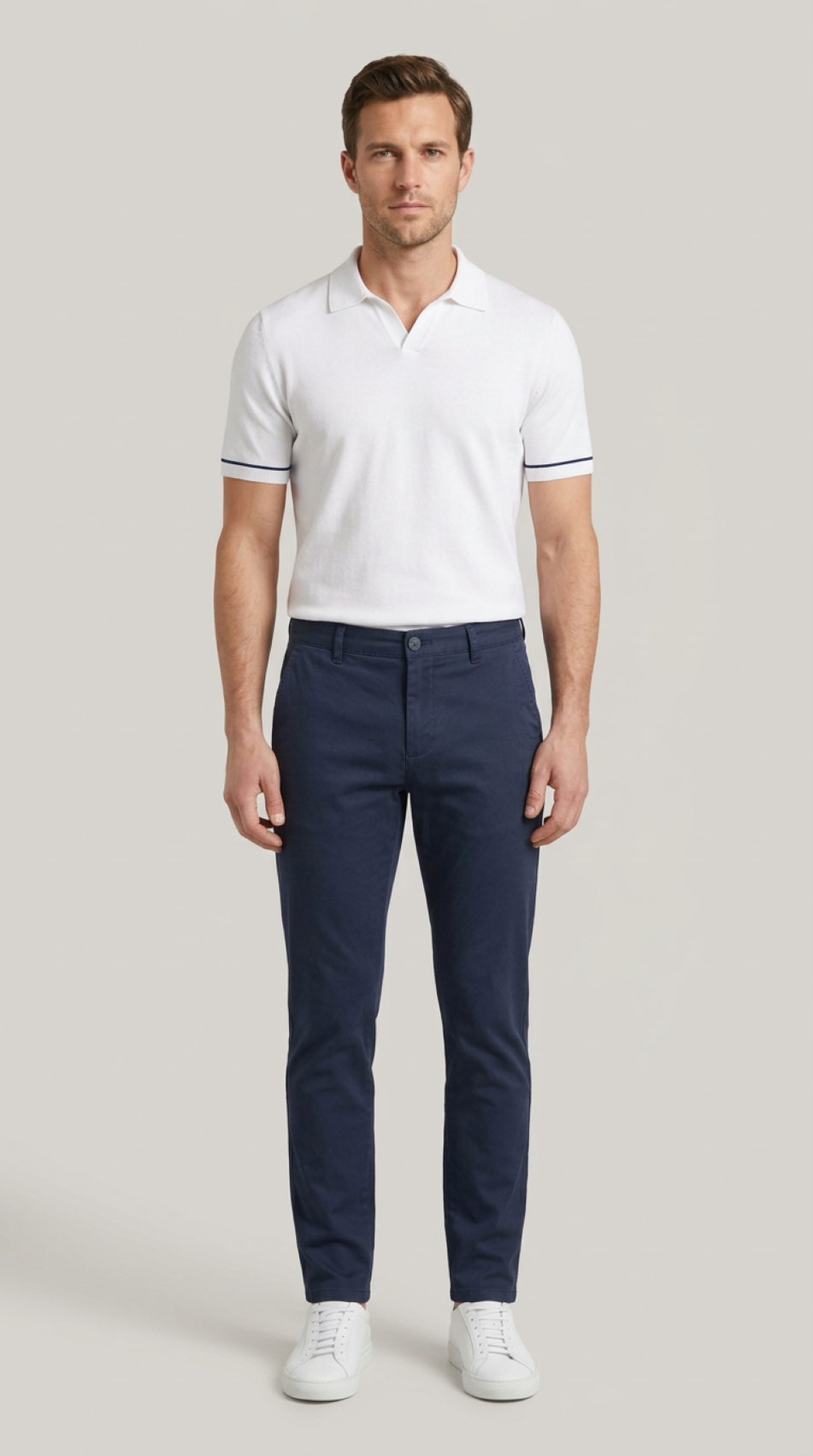 Erkek Lacivert Slim Fit Pamuklu Chino Pantolon