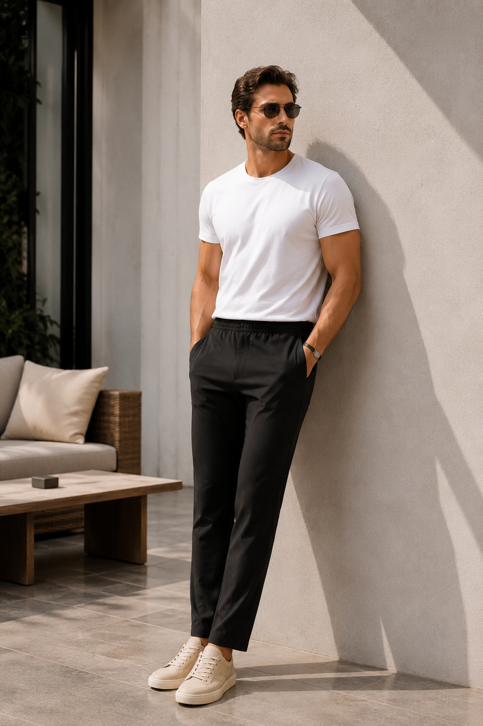 Erkek Siyah Slim Fit Lastikli Bel Esnek Kumaş Dar Kesim Jogger Pantolon