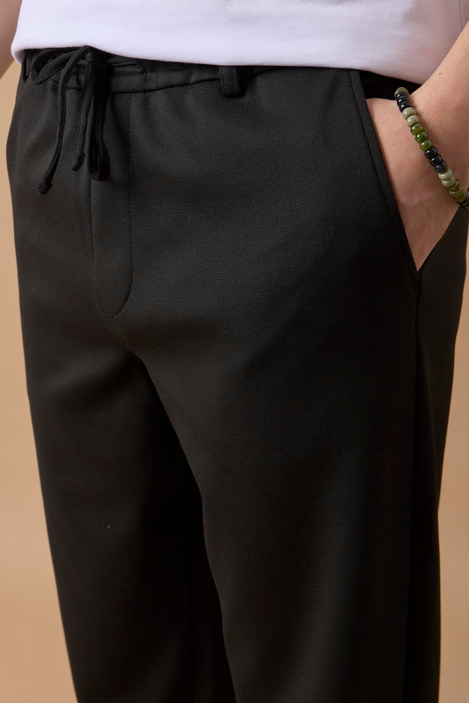 Erkek Slim Fit Orta Bel Siyah Pantolon