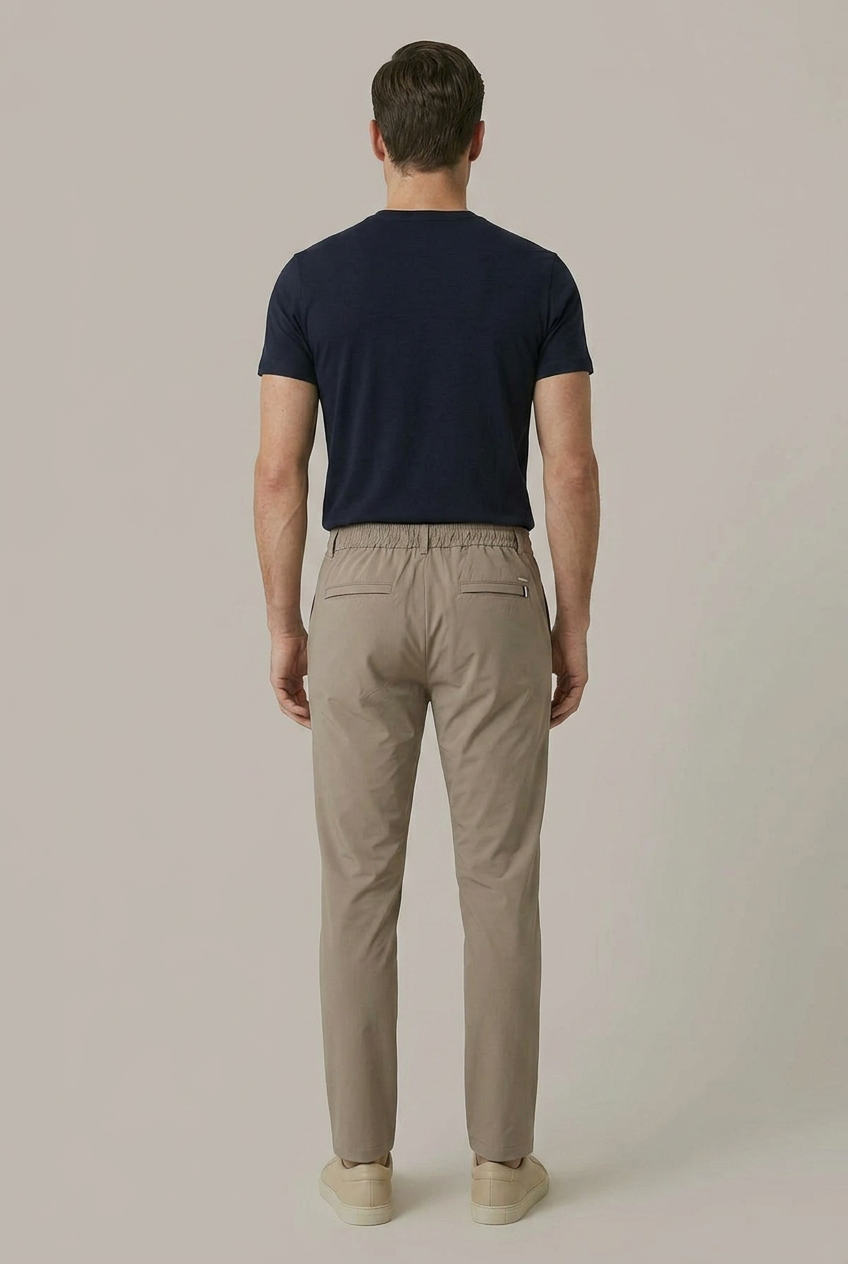 Erkek Vizon Slim Fit Beli Yarım Lastikli Bağcıklı Kırışmaz Kumaş Jogger Pantolon