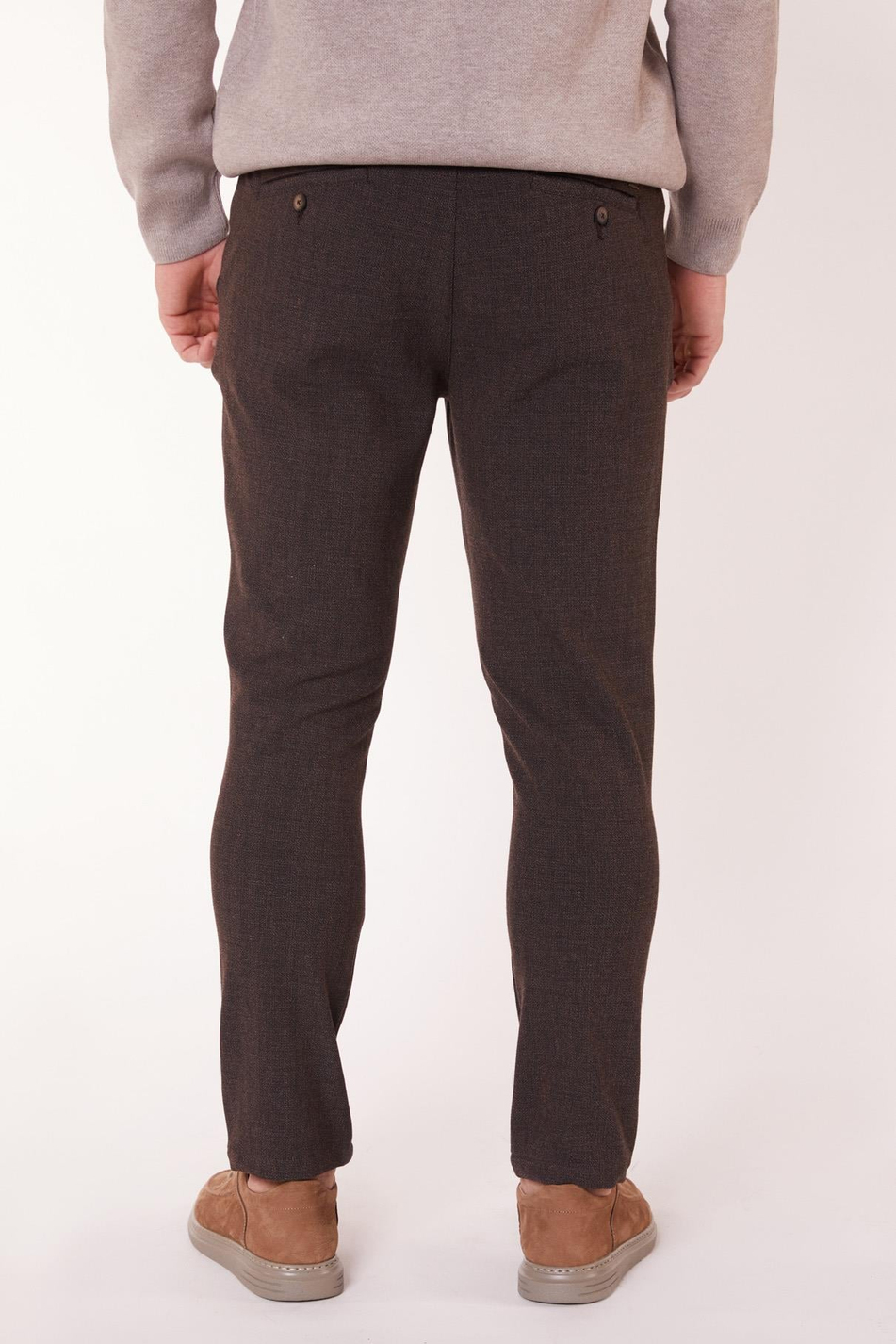 Erkek Yandan Cepli Bel Bağcıklı Slim Fit Chino Kahverengi Pantolon