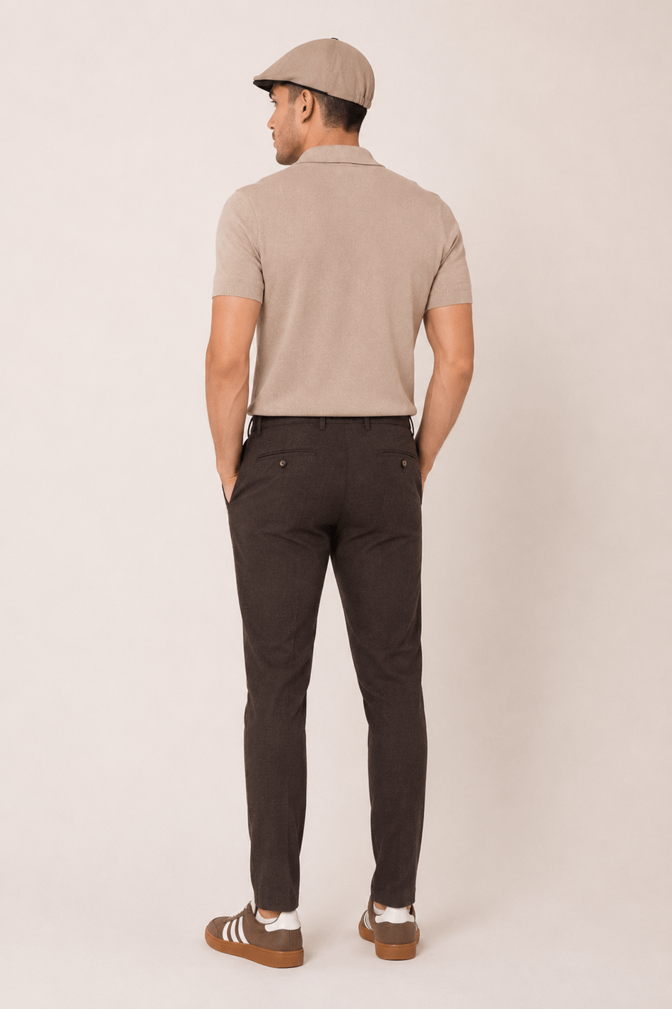 Erkek Yandan Cepli Bel Bağcıklı Slim Fit Chino Kahverengi Pantolon