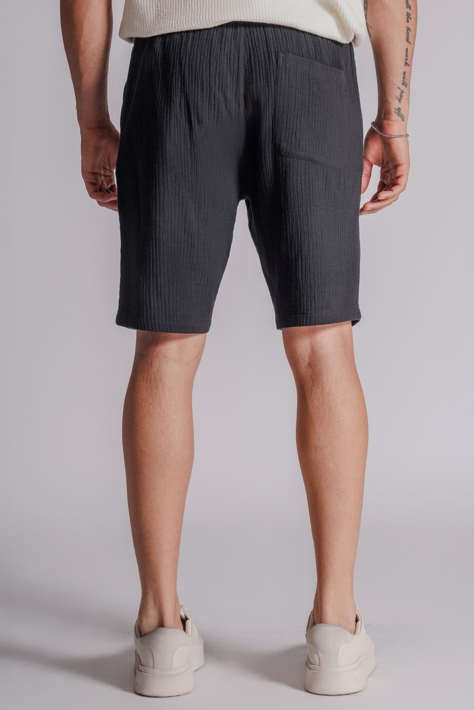 Erkek Yandan Cepli Beli Lastikli  Dokulu Kumaş Relaxed Fit Jogger Şort Siyah