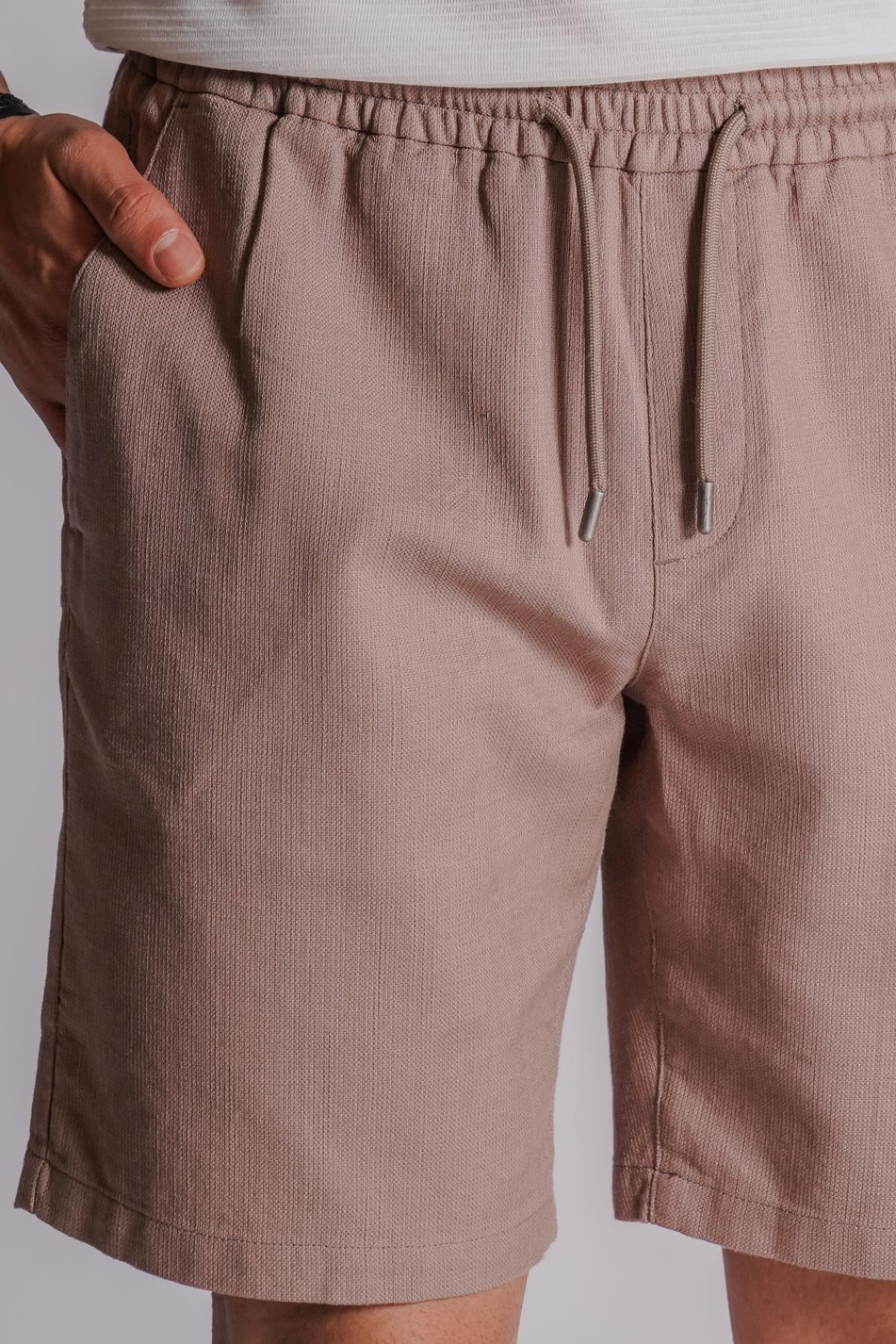 Erkek Yandan Cepli Beli Lastikli Keten Dokulu Relaxed Fit Jogger Şort Vizon