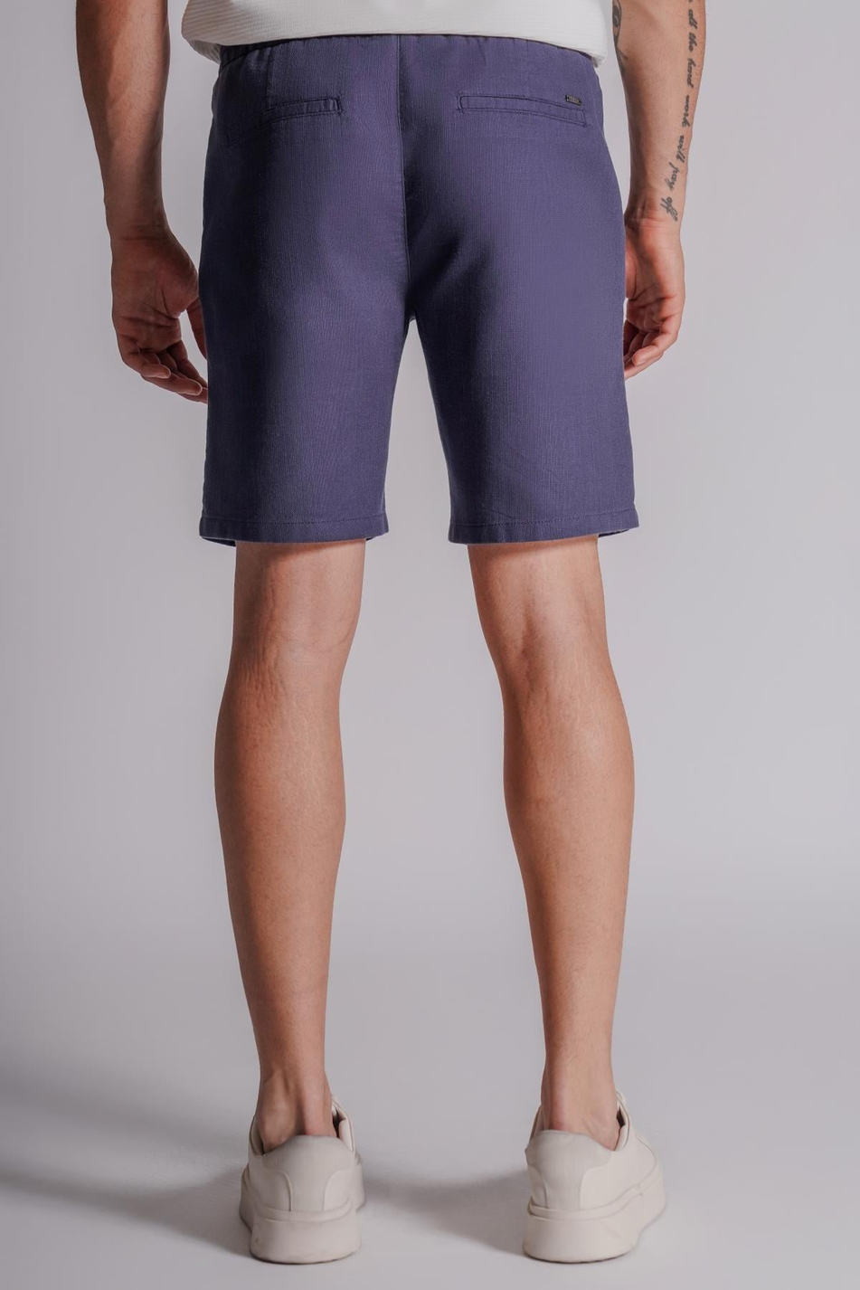 Erkek Yandan Cepli Beli Lastikli Keten Dokulu Relaxed Fit Jogger Şort Lacivert