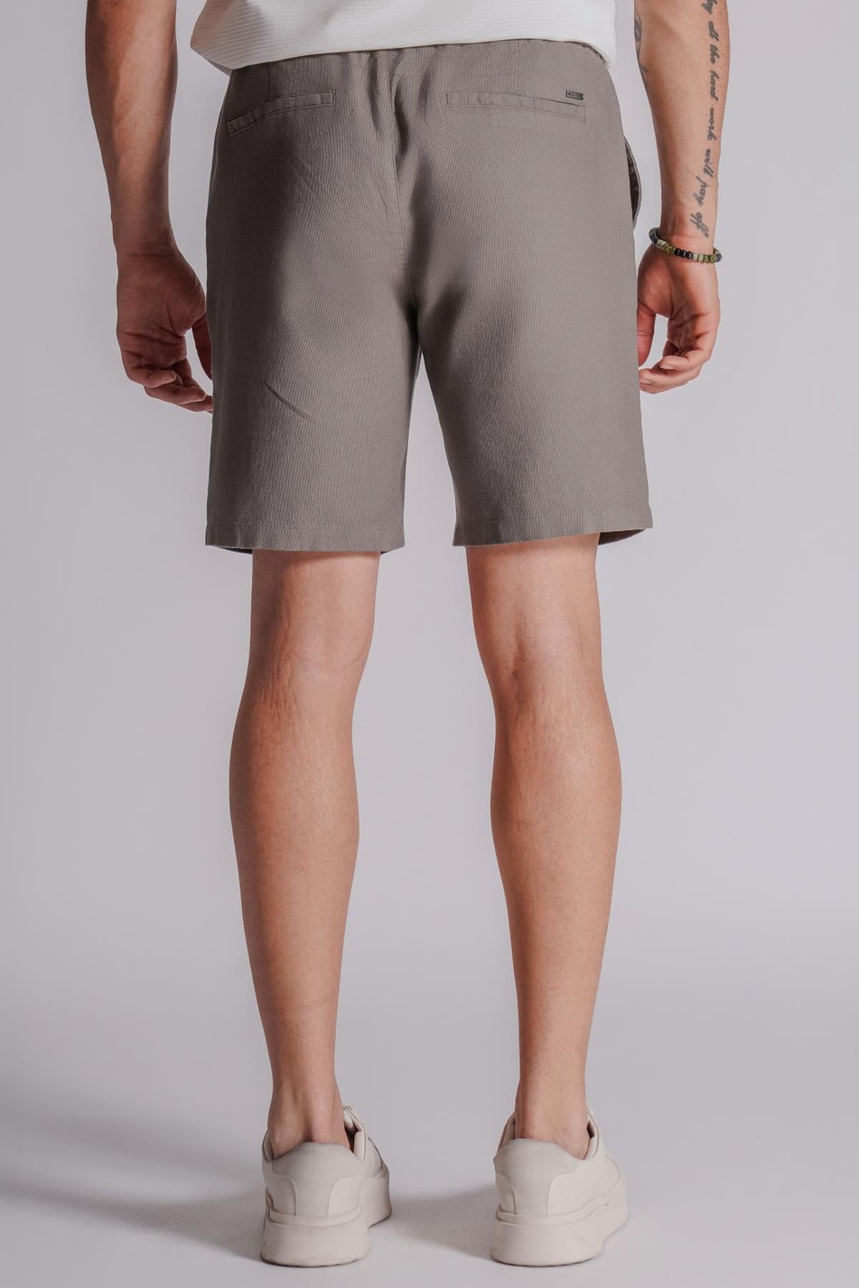 Erkek Yandan Cepli Beli Lastikli Keten Dokulu Relaxed Fit Jogger Şort Haki