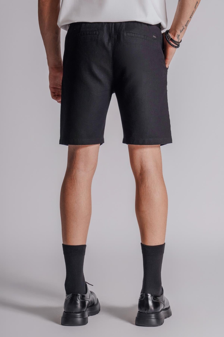 Erkek Yandan Cepli Beli Lastikli Keten Dokulu Relaxed Fit Jogger Şort Siyah