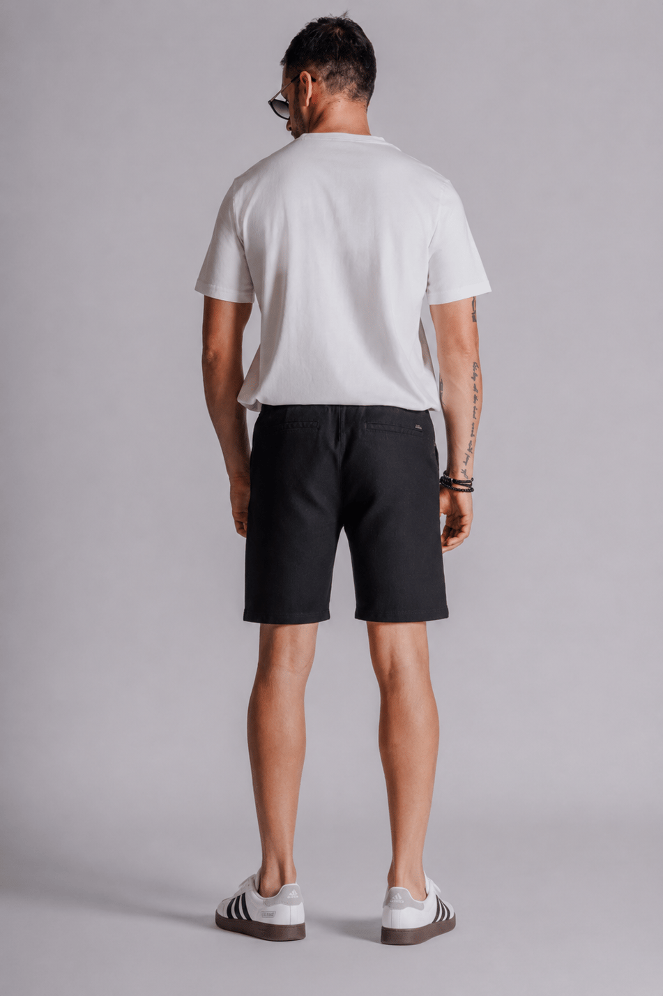 Erkek Yandan Cepli Beli Lastikli Keten Dokulu Relaxed Fit Jogger Şort Siyah