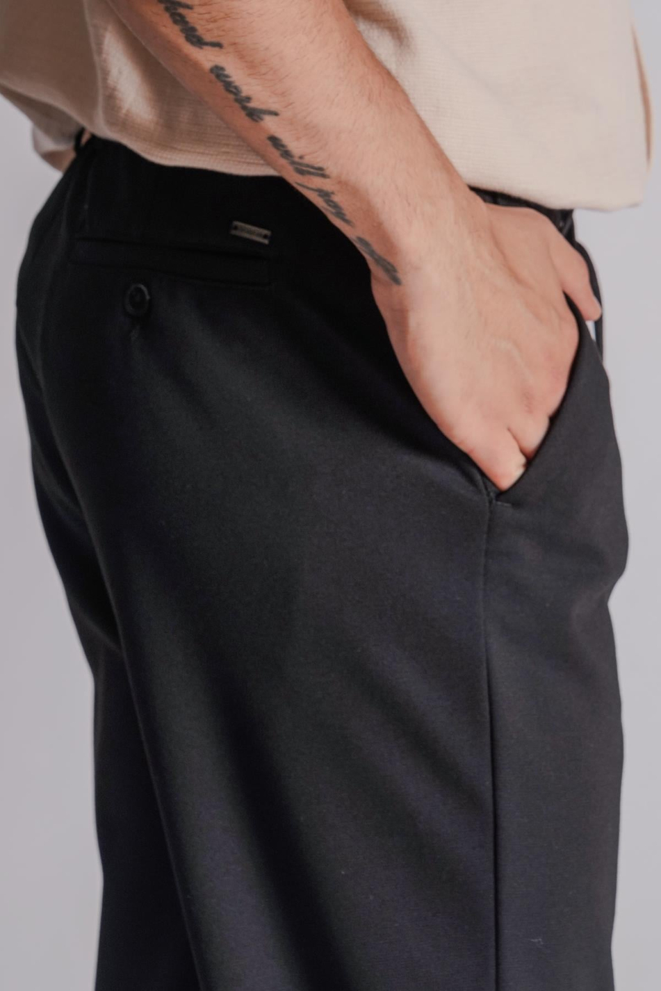 Erkek Yandan Cepli Beli Lastikli Relaxed Fit Chino Pantolon Siyah