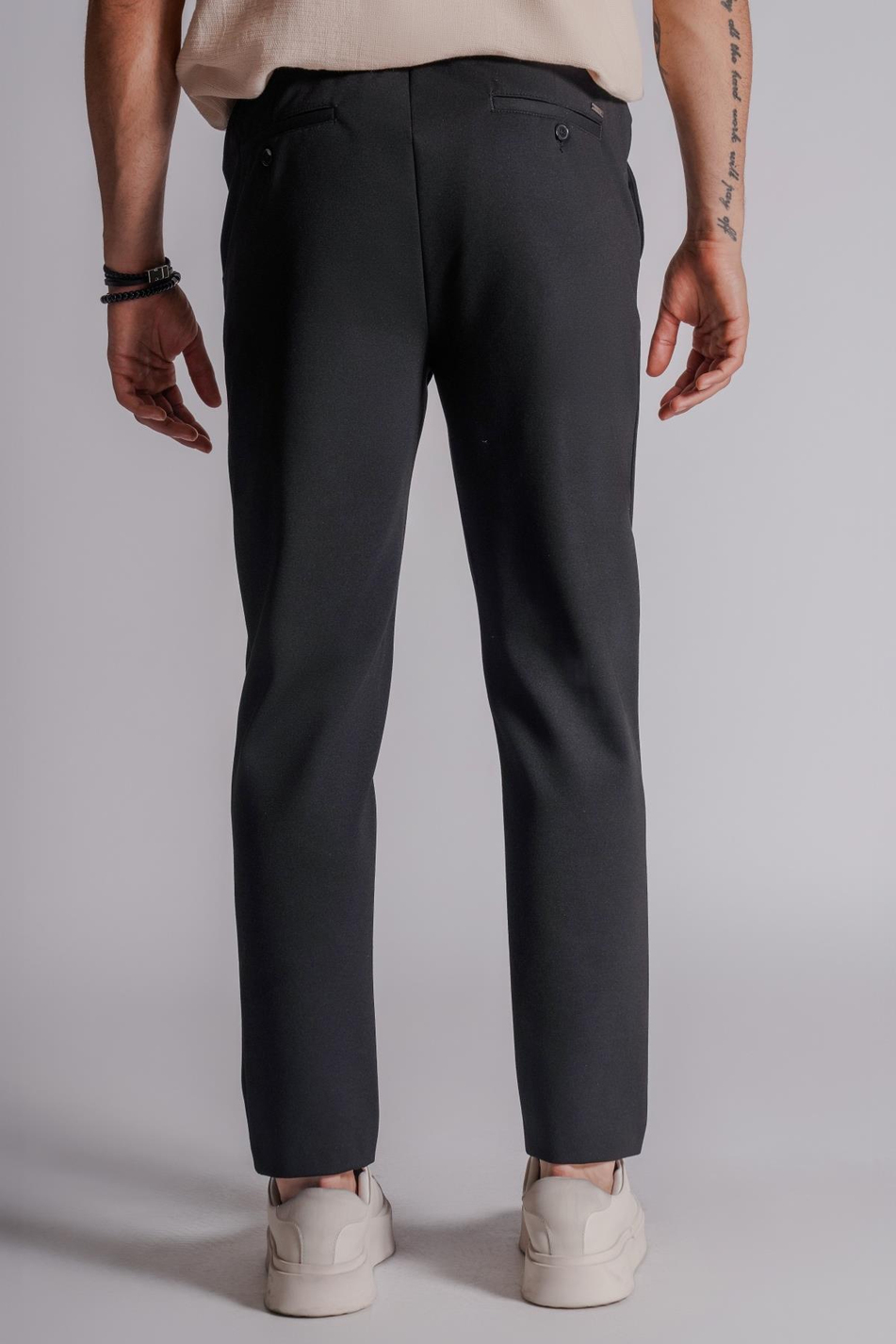 Erkek Yandan Cepli Beli Lastikli Relaxed Fit Chino Pantolon Siyah