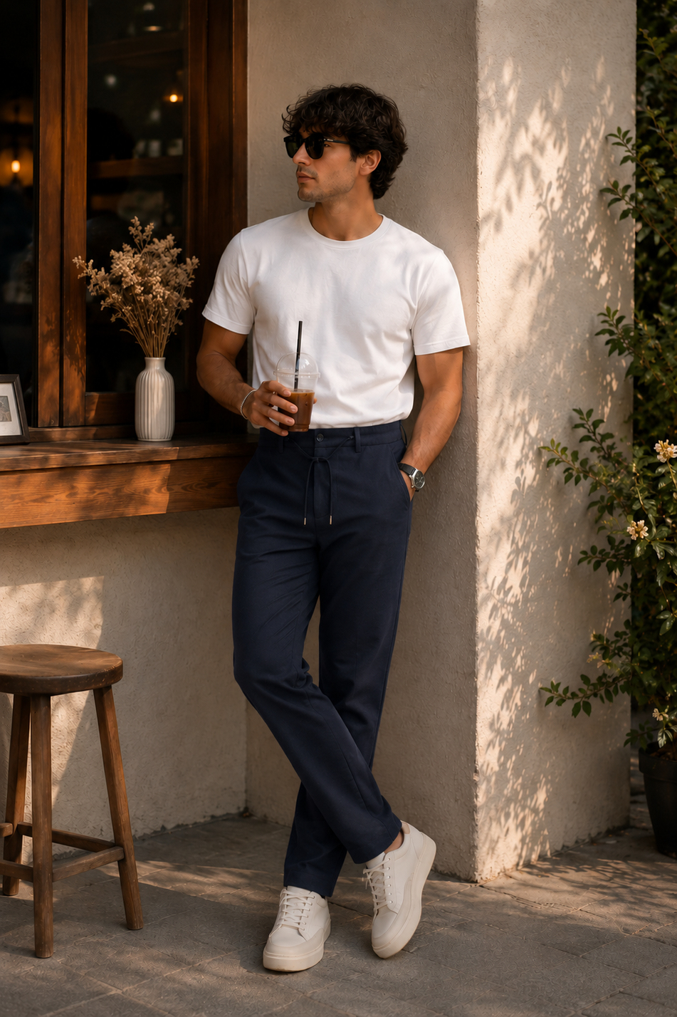 Erkek Yandan Cepli Beli Lastikli Relaxed Fit Chino Pantolon Lacivert