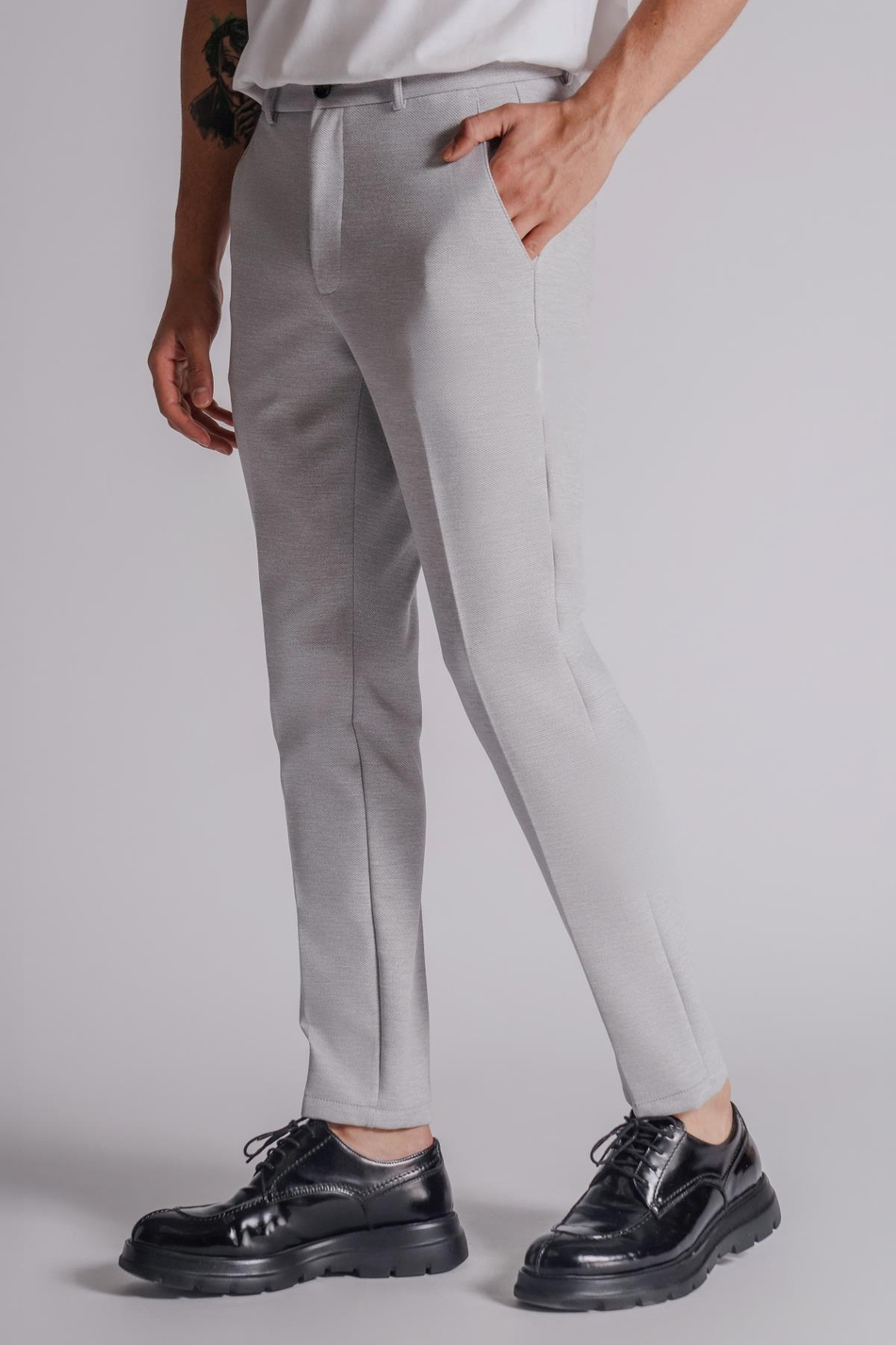 Erkek Yandan Cepli Beli Lastikli Slim Fit Chino Pantolon Gri