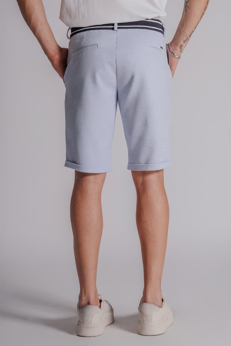 Erkek Yandan Cepli Beli Ribanalı Slim Fit Chino Şort Mavi