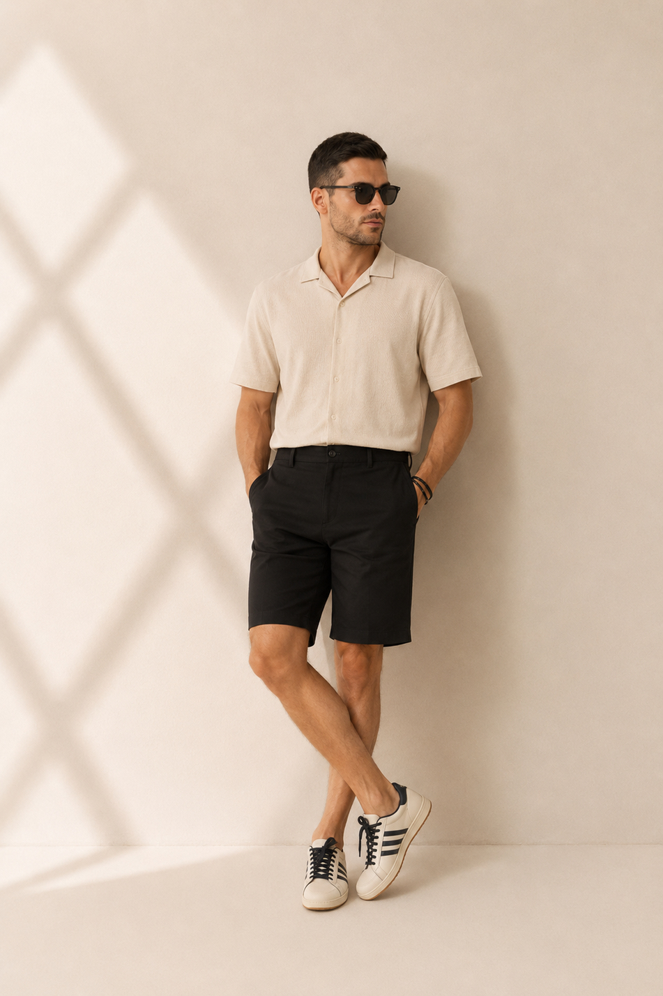 Erkek Yandan Cepli Klasik Bel Relaxed Fit Chino Şort Siyah