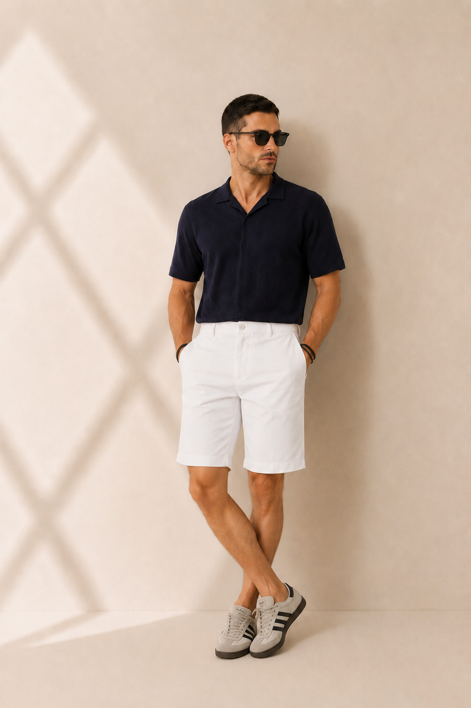 Erkek Yandan Cepli Klasik Bel Relaxed Fit Chino Şort Beyaz