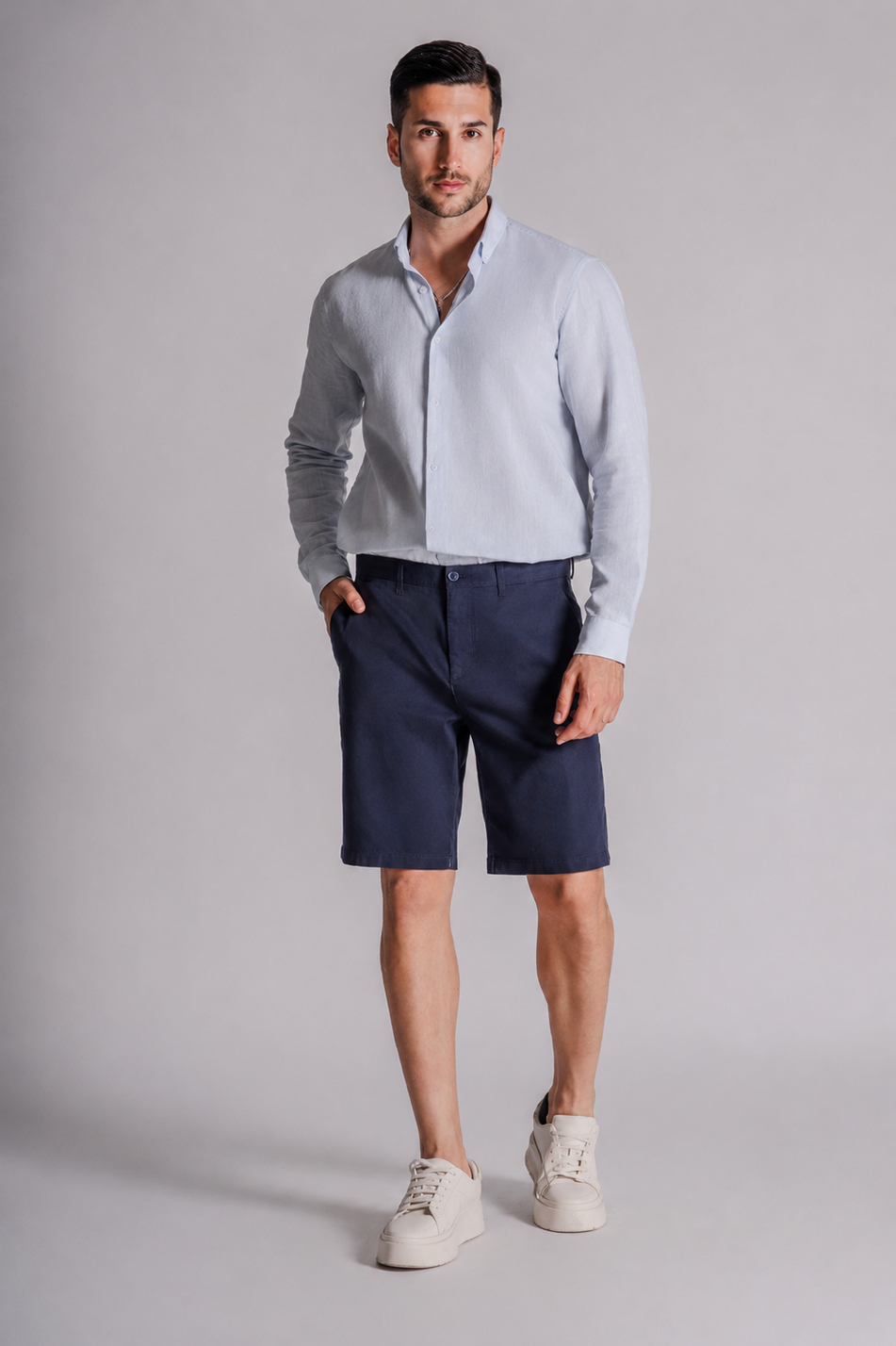 Erkek Yandan Cepli Klasik Bel Relaxed Fit Chino Şort Lacivert