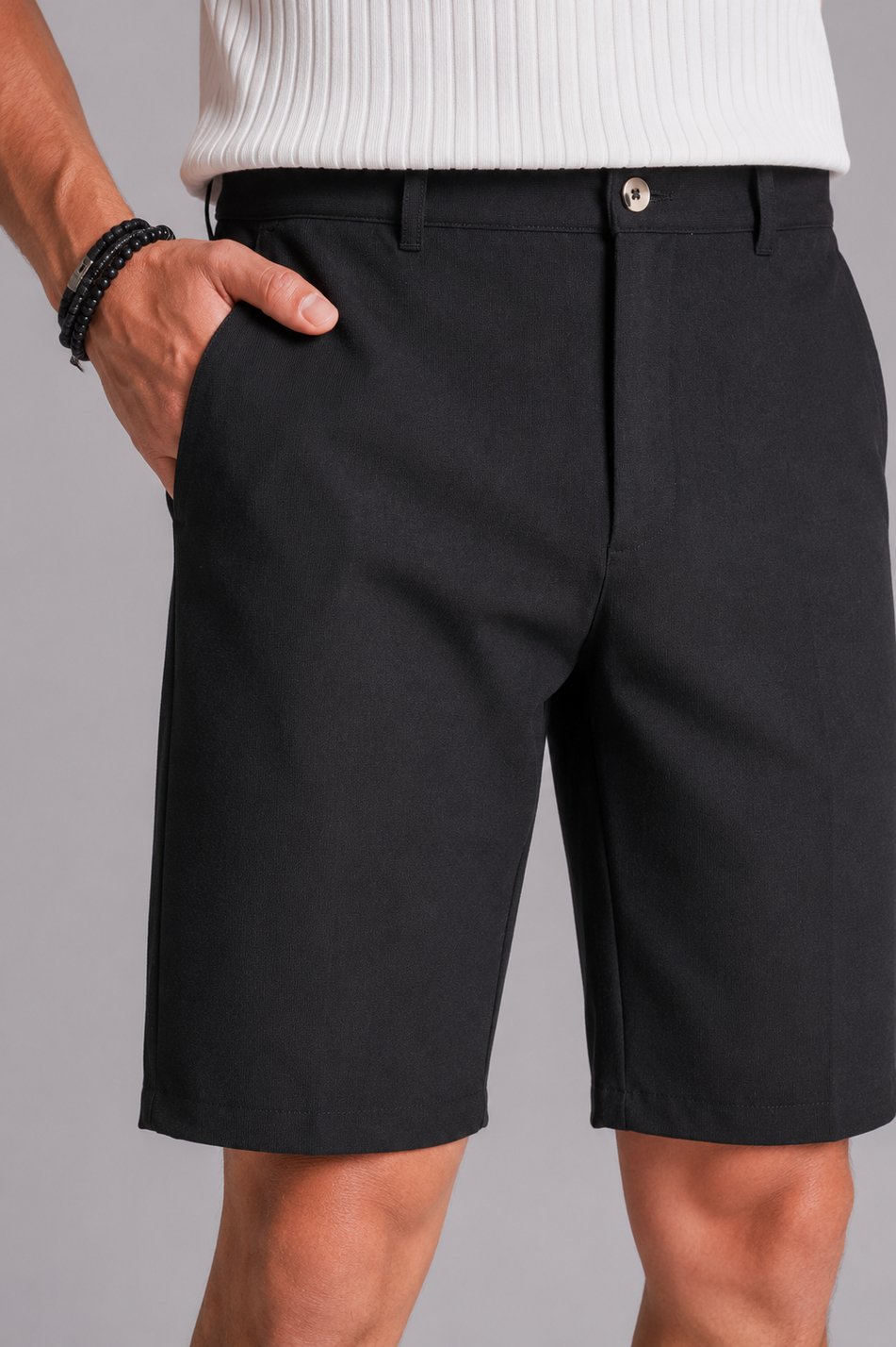 Erkek Yandan Cepli Klasik Bel Slim Fit Chino Şort Siyah