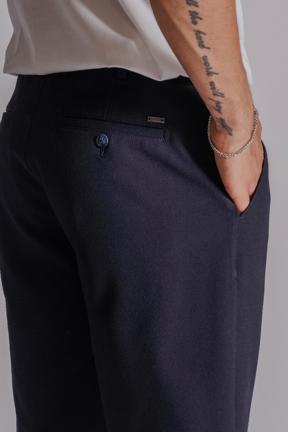 Erkek Yandan Cepli Klasik Bel Slim Fit Chino Şort Lacivert
