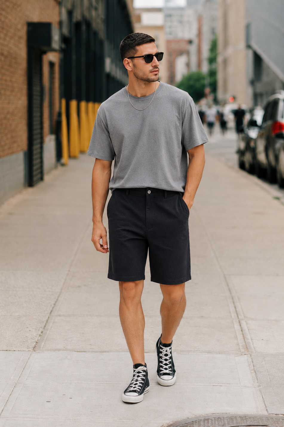 Erkek Yandan Cepli Klasik Bel Slim Fit Chino Şort Siyah