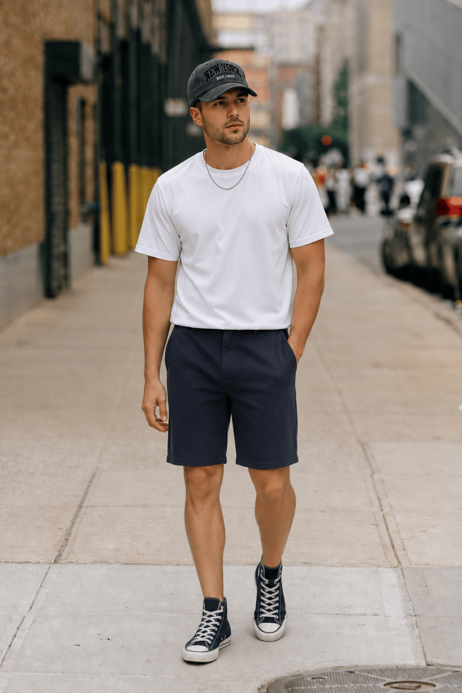Erkek Yandan Cepli Klasik Bel Slim Fit Chino Şort Lacivert
