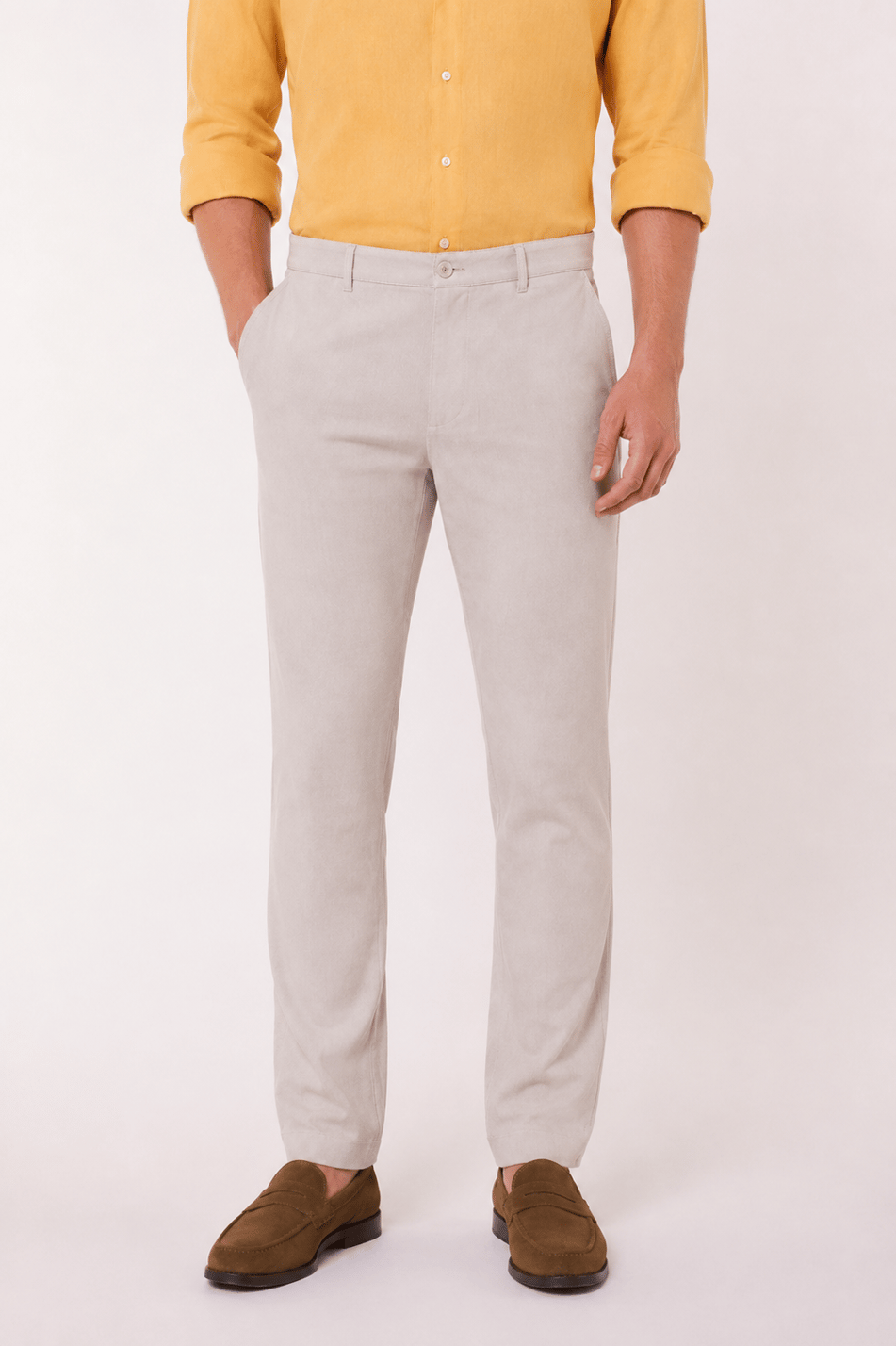 Erkek Yandan Cepli Slim Fit Bej Chino Pantolon