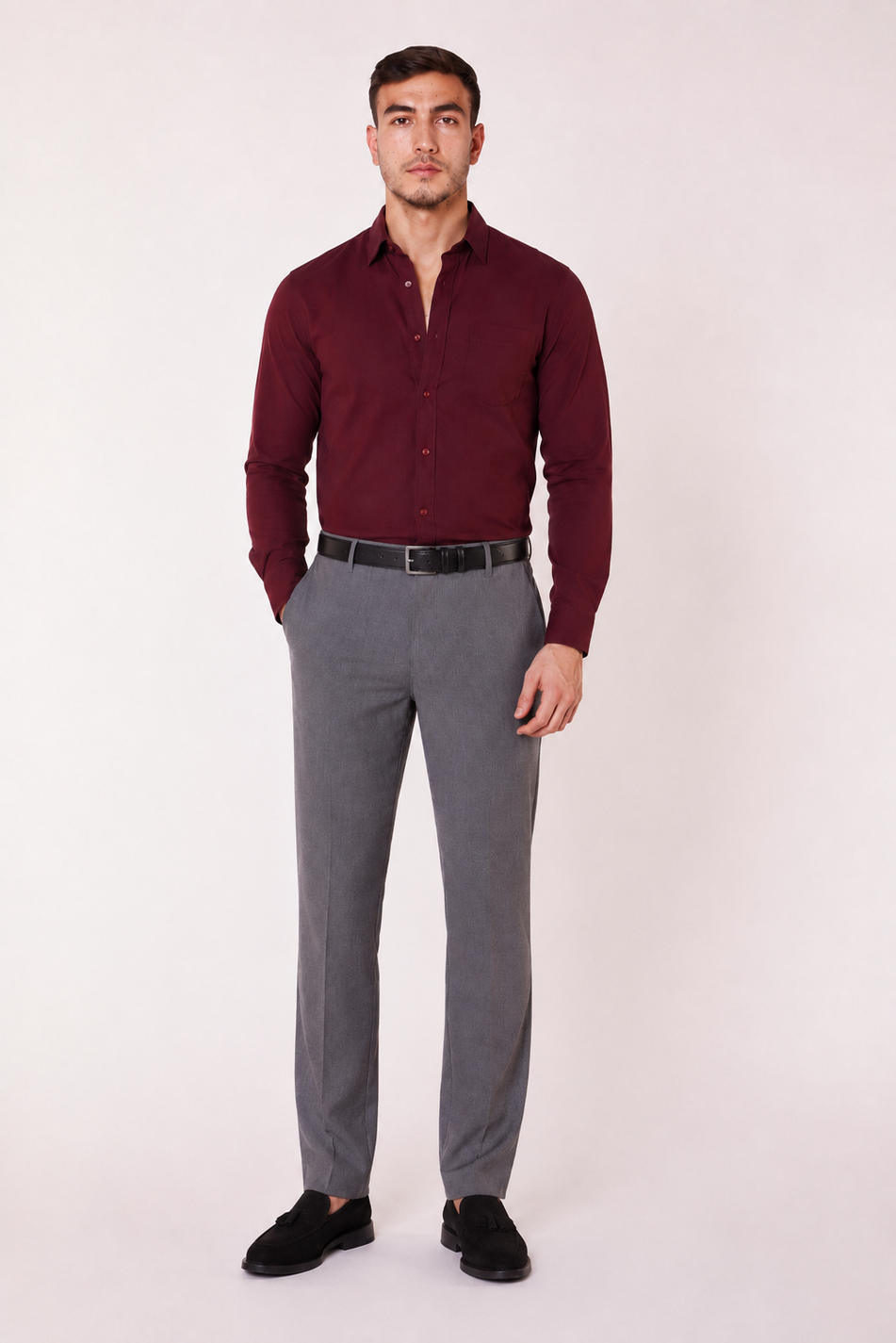 Erkek Yandan Cepli Slim Fit Gri Chino Pantolon