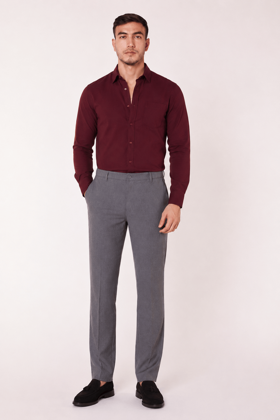 Erkek Yandan Cepli Slim Fit Gri Chino Pantolon