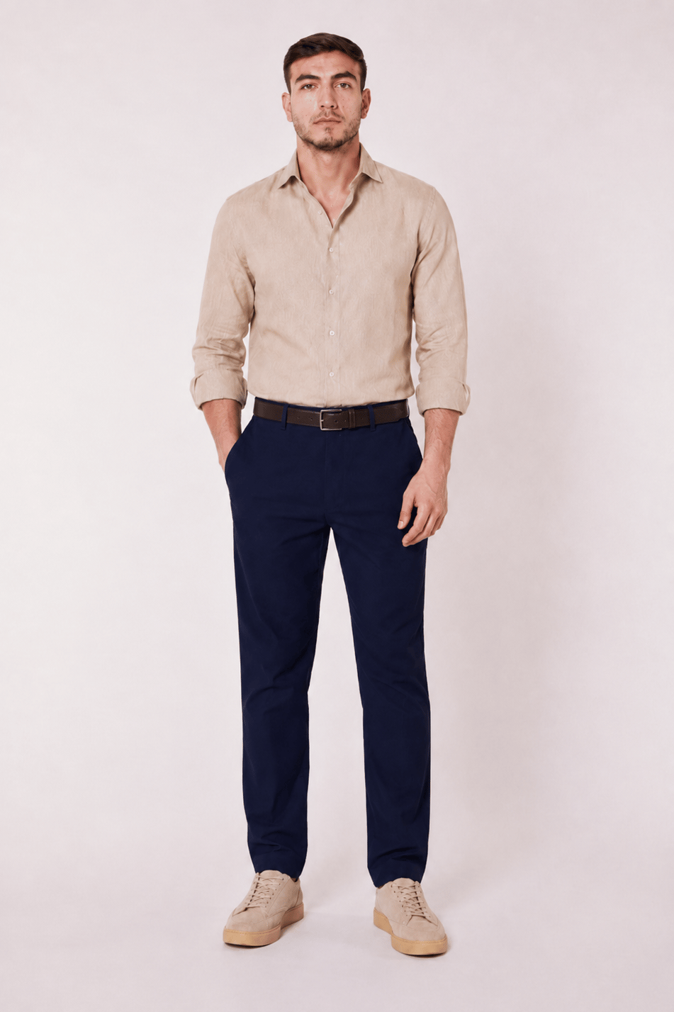 Erkek Yandan Cepli Slim Fit Lacivert Chino Pantolon