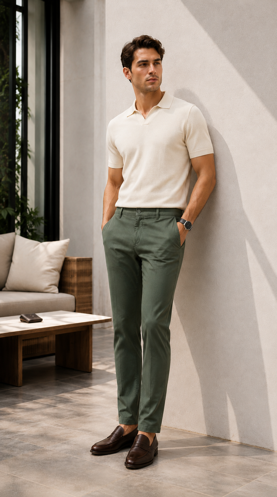 Erkek Yeşil Slim Fit Pamuklu Chino Pantolon