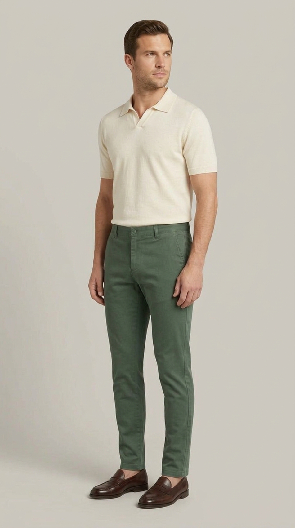Erkek Yeşil Slim Fit Pamuklu Chino Pantolon