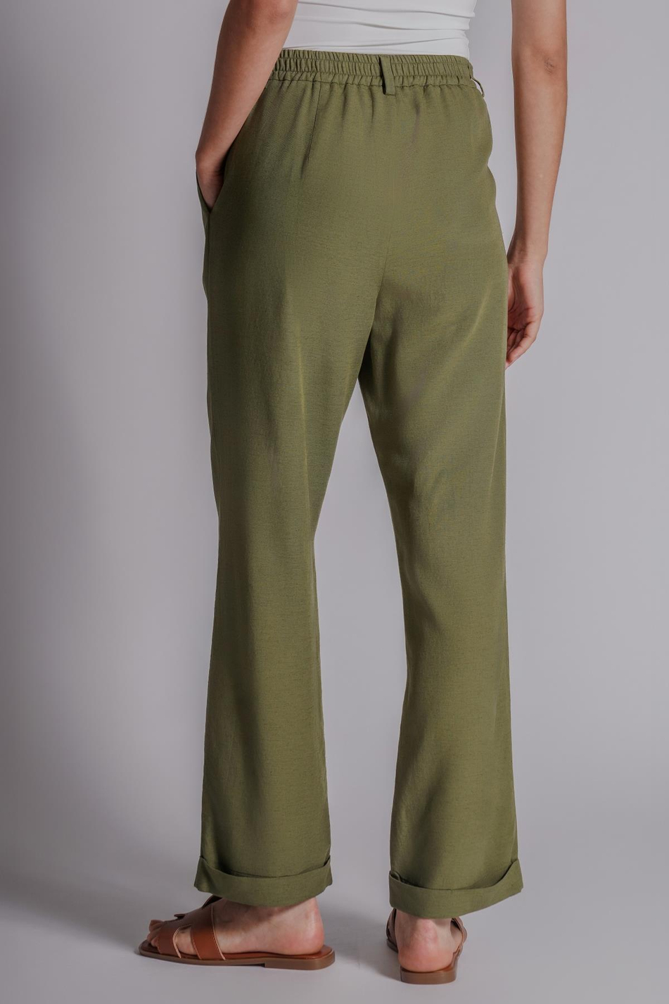 Kadın Beli Yarım Lastikli Çift Pilili Duble Paça Pantolon Taş