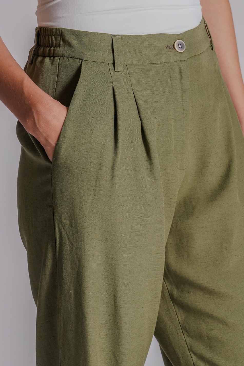 Kadın Beli Yarım Lastikli Çift Pilili Duble Paça Pantolon Taş