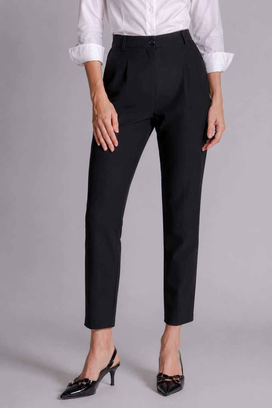 Kadın Yandan Cepli Arka Cep Fleto Beli Lastikli ve Pilili Slim Fit Pantolon Siyah
