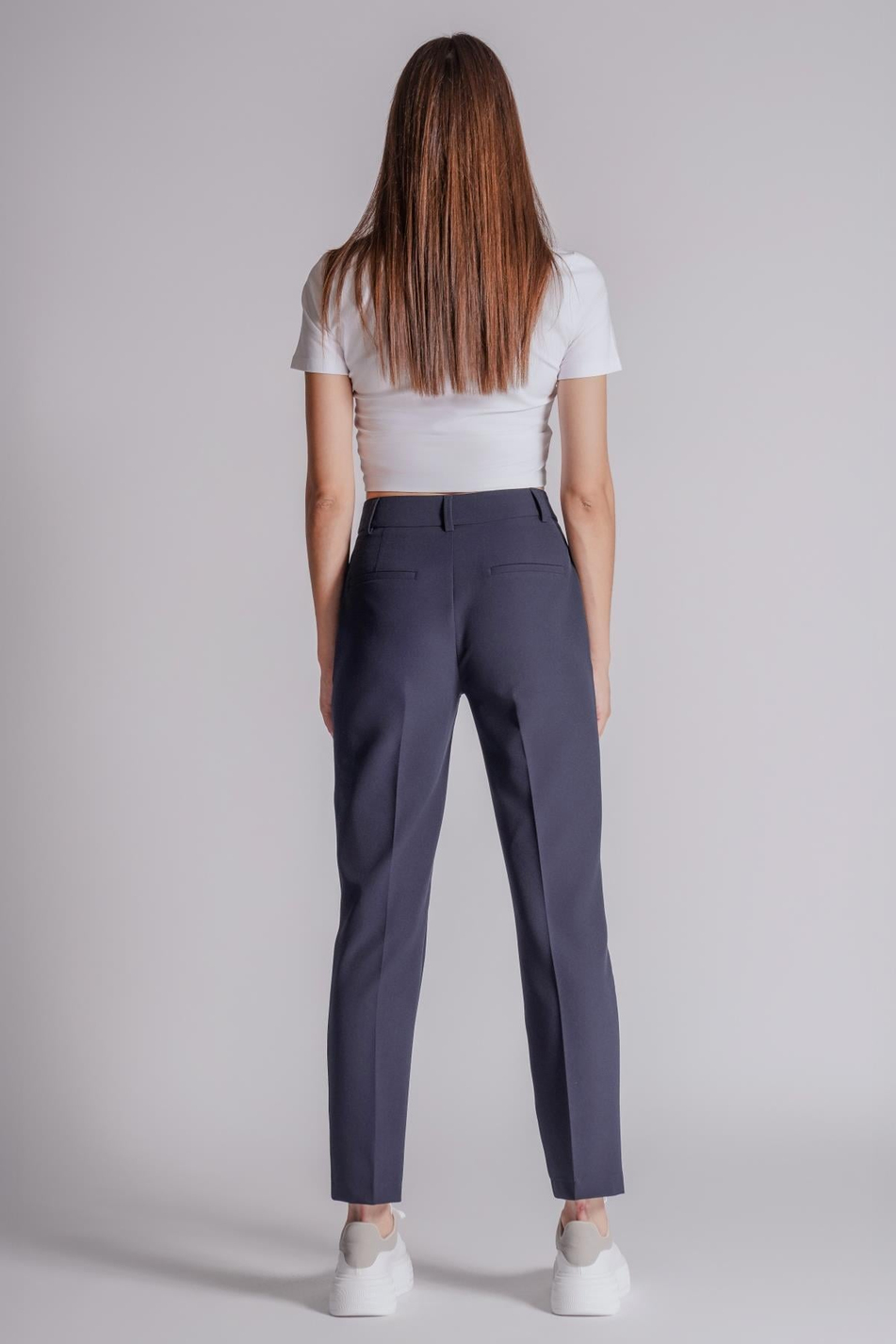 Kadın Yandan Cepli Fermuar ve Agraf Kapamalı Slim Fit Pantolon Lacivert