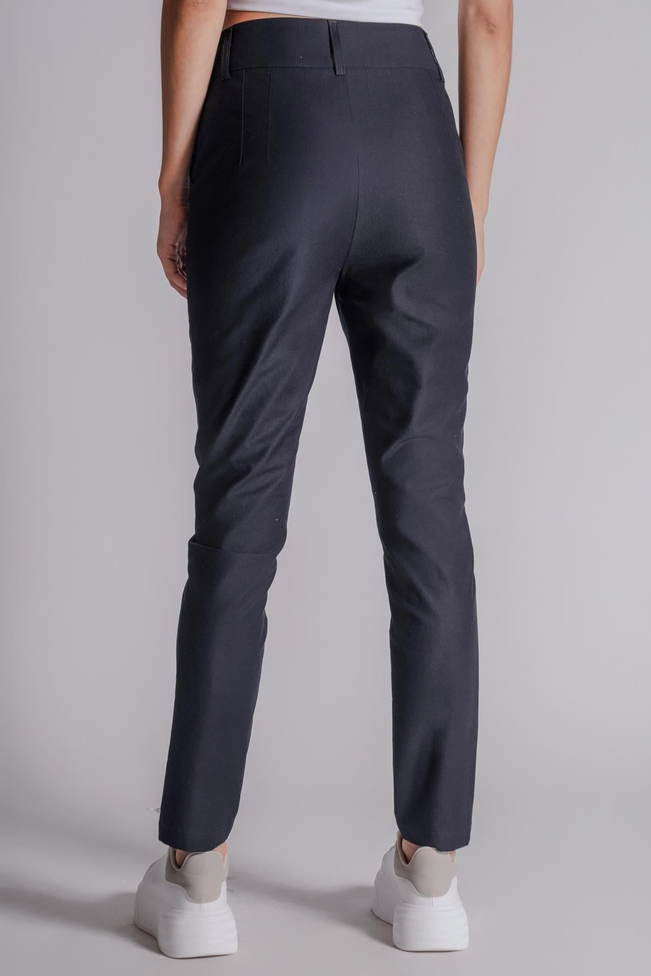 Kadın Yandan Cepli Pamuklu Chino Yüksek Bel Slim Fit Pantolon Lacivert