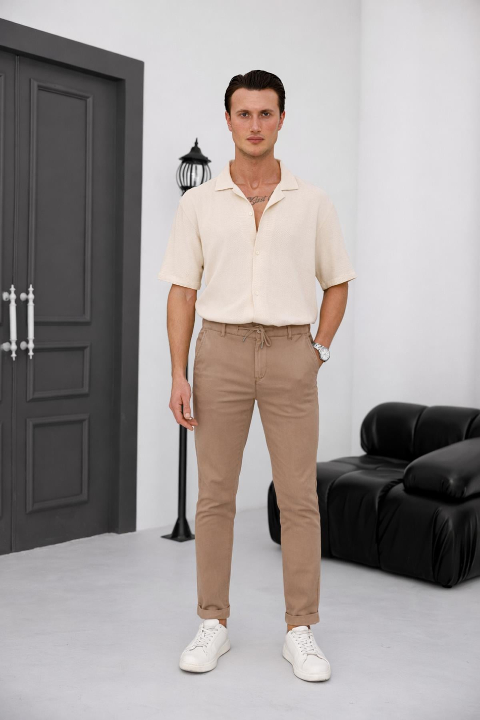 rkek Vizon Slim Fit Bağcıklı Chino Pantolon